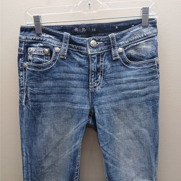 Miss Me Denim Low Rise Bootcut Jeans Wing Pocket Western Medium Wash Blue SZ 26 - Picture 3 of 11